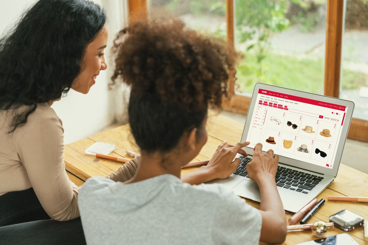 woman shopping online on internet marketplace browsing for crucial sale items