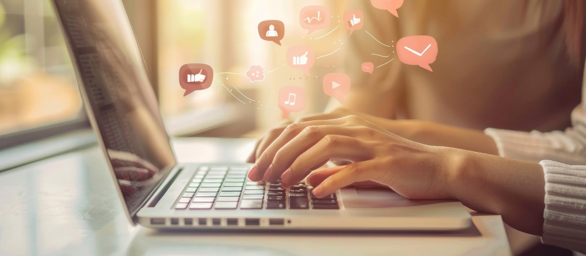 social media interaction on laptop
