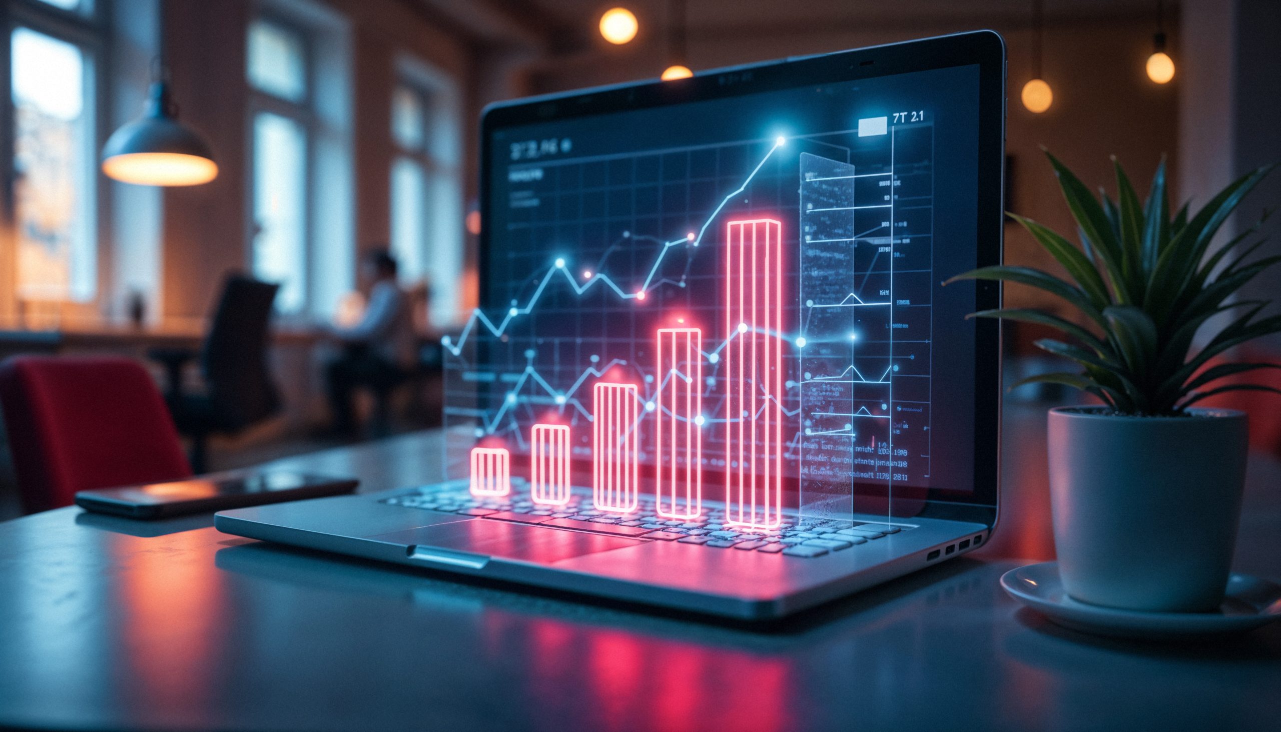 laptop with graph showing business progress