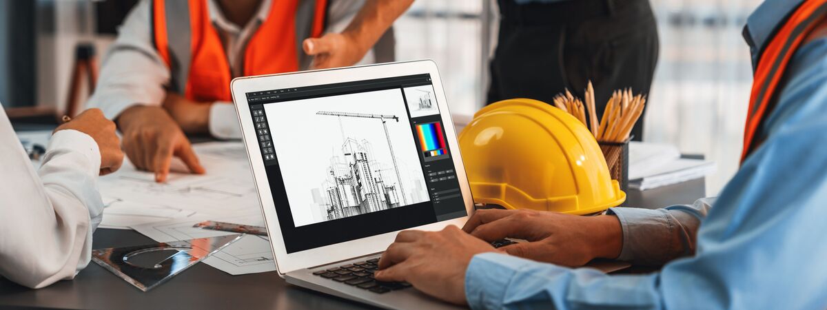 engineer and architect using architect designing software together. insight