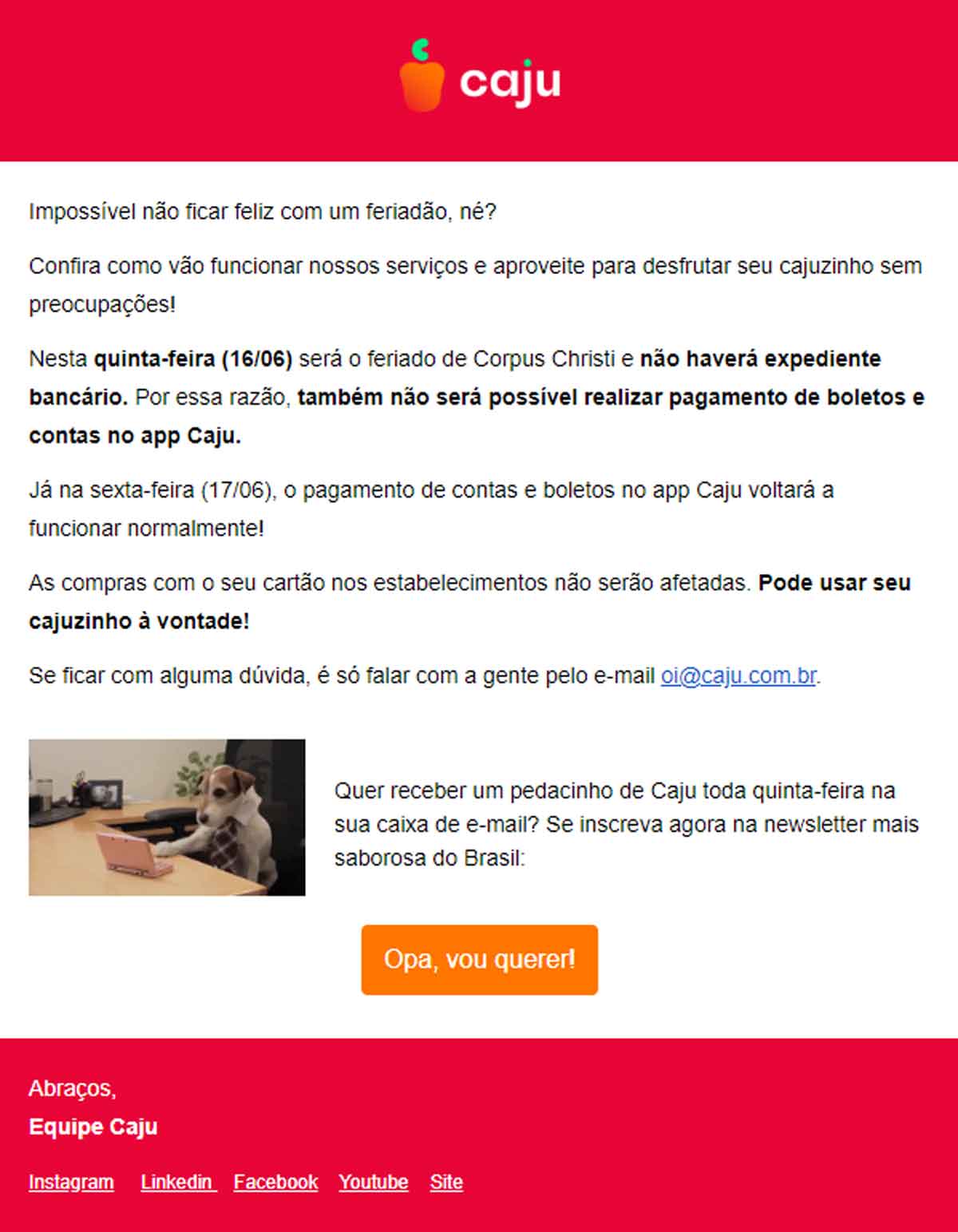 exemplo de e mail marketing da caju agência de marketing digital tupiniquim