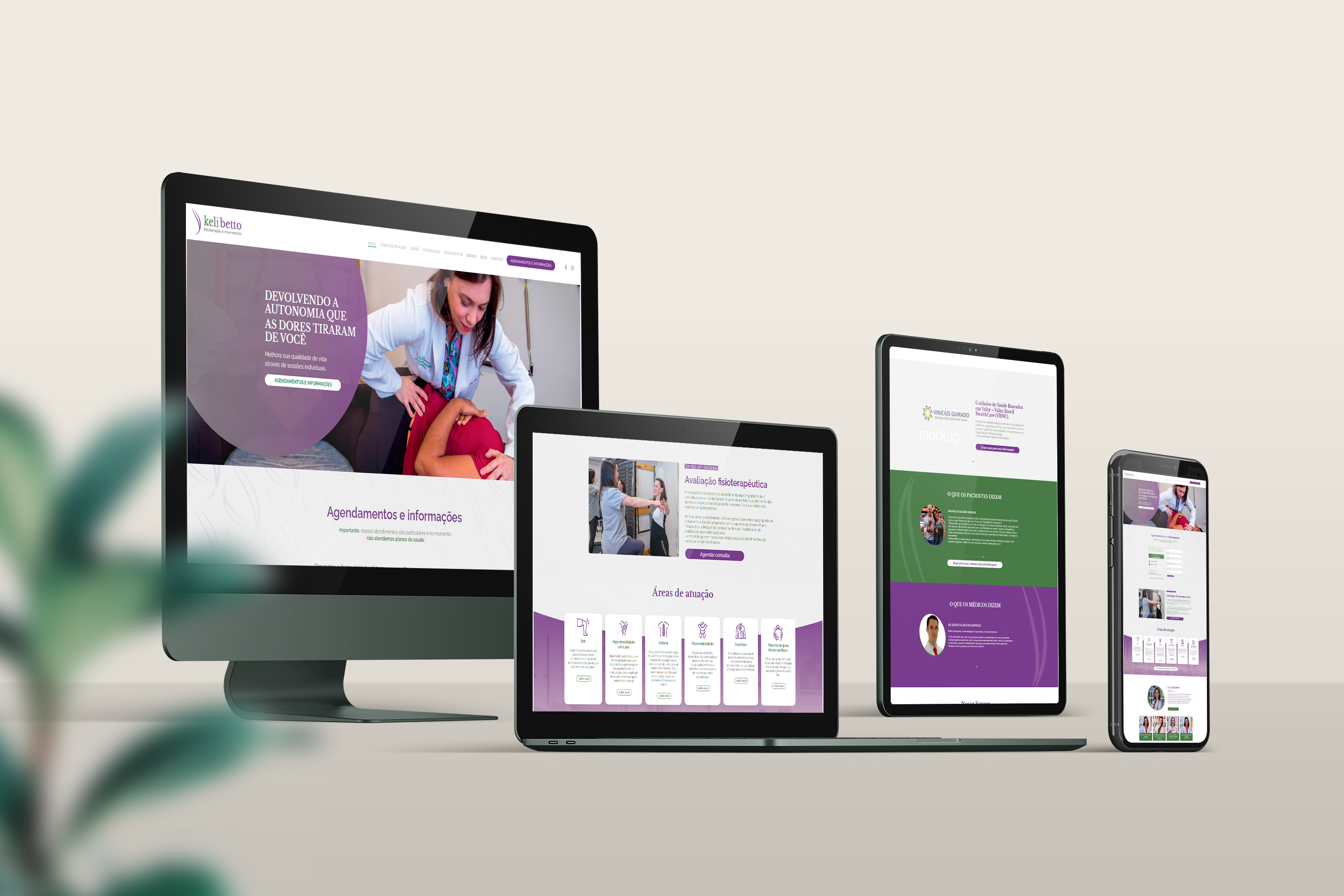 Dispositivos exibindo website de fisioterapia em diferentes tamanhos.