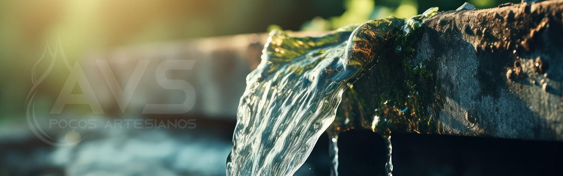 Água fluindo de poço artesiano ao entardecer